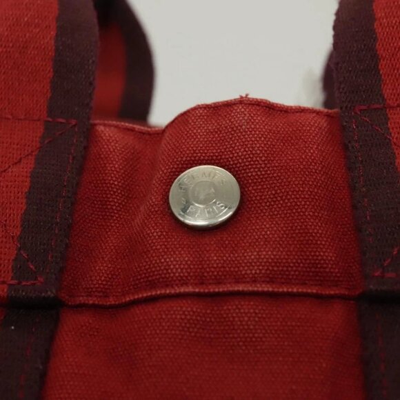 HERMES Fourre Tout PM Hand Bag Canvas Red Navy Auth bs27030 - Picture 8 of 16